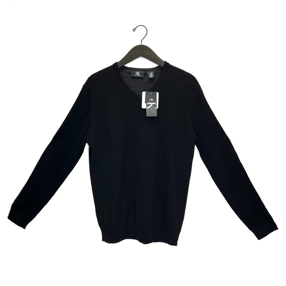 Calvin Klein Merino Wool V-Neck Men’s Sweater Black Size Medium ck New NWT - Picture 1 of 6